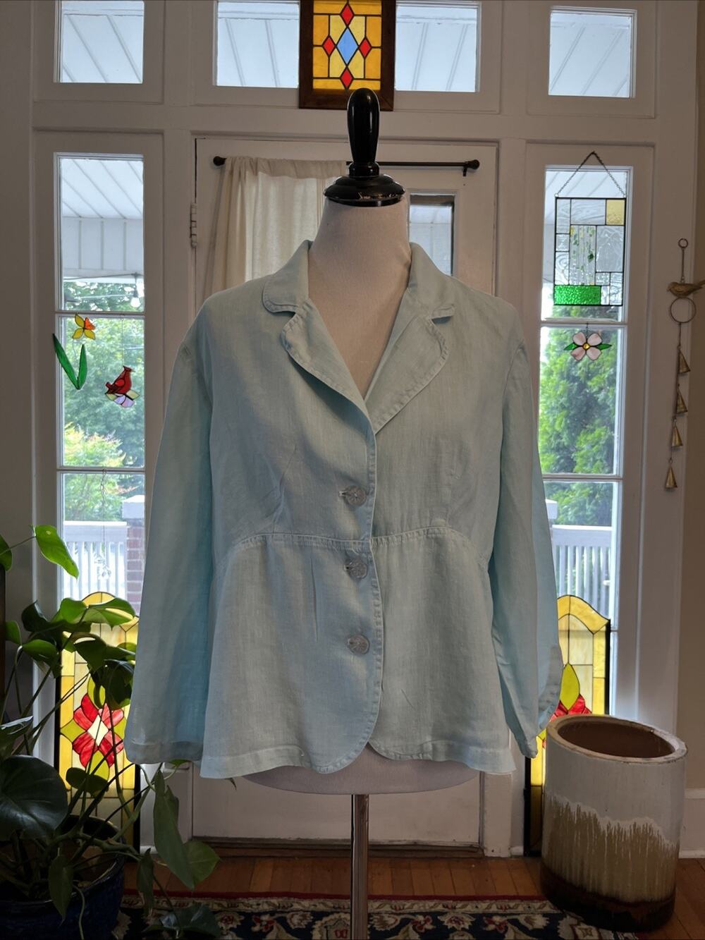 Two Star Dog XL Lagenlook 100% Linen Button Blazer Jacket Natural Fiber 2SD
